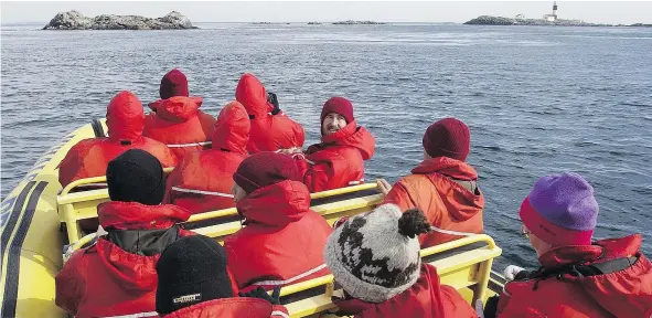  ?? GERRY KAHRMANN/PNG FILES ?? Tourists regularly search the waters near Race Rocks marine sanctuary for whales with Prince of Whales whale-watching tours. A company official says a collision between one of its boats and a humpback whale Monday was the first in 22 years of business.