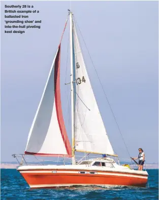  ??  ?? Southerly 28 is a British example of a ballasted iron ‘grounding shoe’ and into-the-hull pivoting keel design