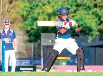  ?? ?? Fletcher Pallot slaps the ball to the offside during his innings for Neerim District.