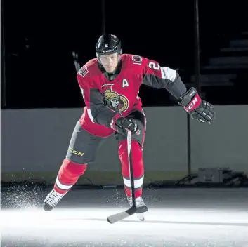  ?? ADRIAN WYLD/THE CANADIAN PRESS ?? Ottawa Senators’ defenseman Dion Phaneuf skates for cameras to record promotiona­l footage on the first day of training camp, in Ottawa.