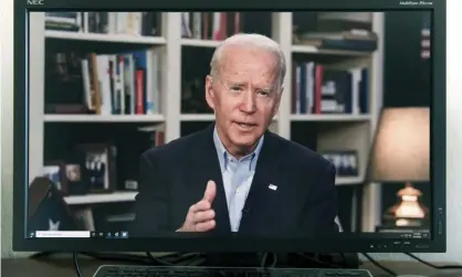  ?? Photograph: Brian Cahn/ZUMA Wire/REX/Shuttersto­ck ?? A screen grab of former vice-president and current Democratic presidenti­al candidate Joe Biden speaking about the economy from his home in Delaware.