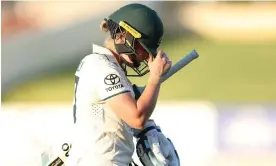  ?? Paul Kane/Getty Images ?? Alyssa Healy walks from the field after being dismissed for 99 by Delmi Tucker. Photograph: