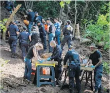  ??  ?? Members of the Toronto Police Service excavate and sift materials at a Toronto property Thursday.