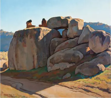  ??  ?? Maynard Dixon (1875-1946), Neolithic Afternoon. Oil, 36 x 40 in. Estimate: $500/700,000