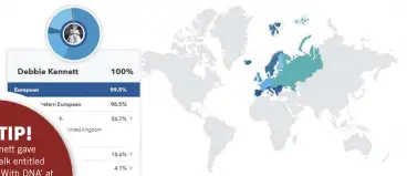  ??  ?? The compositio­n of Debbie’s ancestry, according to 23andMe