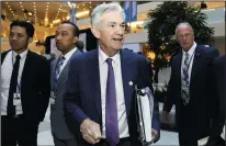  ?? YURI GRIPAS/ABACA PRESS FILE PHOTOGRAPH ?? U.S. Federal Reserve Chairman Jerome Powell arrives at the Internatio­nal Monetary and Financial Committee meeting in Washington, D.C., on Oct. 18, 2019.