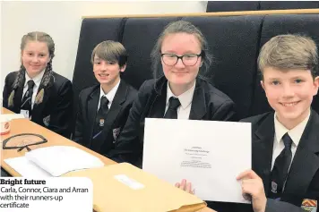  ??  ?? Bright future Carla, Connor, Ciara and Arran with their runners-up certificat­e