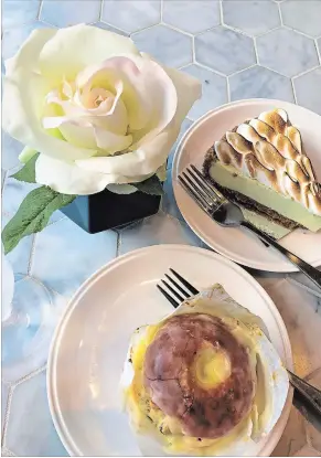 ?? DIANE GALAMBOS SPECIAL TO THE HAMILTON SPECTATOR ?? Key Lime Tart, top, was light, fresh and moderately tart, crowned with nicely browned peaks of meringue. The Currant Brioche was moist and filled with delicious vanilla pastry cream, smothered in orange glaze.