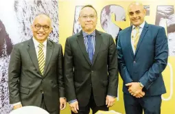  ??  ?? Maybank officials at the Invest ASEAN Conference being held in Singapore (from left): John Chong, Maybank Kim Eng Chief Executive Officer, John Lee, Maybank Singapore CEO, and Harmeet Bedi, Maybank Kim Eng Singapore CEO.