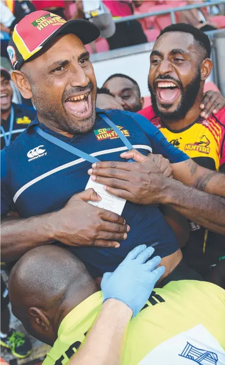  ?? Picture: SMPIMAGES ?? PNG Hunters coach Michael Marum after the win over Sunshine Coast Falcons at Suncorp Stadium.