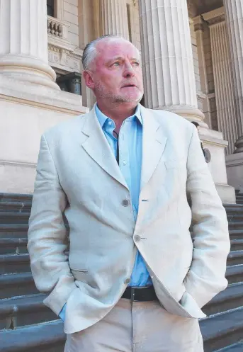  ?? Picture: AAP ?? Puffing Billy abuse victim Wayne Clarke outside state parliament in Melbourne yesterday.