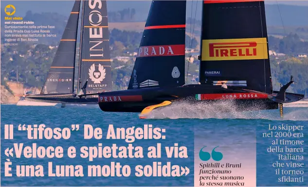  ?? BORLENGHI ?? Mai vinto nei round robin Curiosamen­te nella prima fase della Prada Cup Luna Rossa non aveva mai battuto la barca inglese di Ben Ainslie