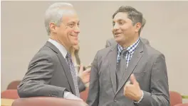  ?? | SUN- TIMES FILE PHOTO ?? Mayor Rahm Emanuel and Ald. Ameya Pawar before a City Council meeting last year.