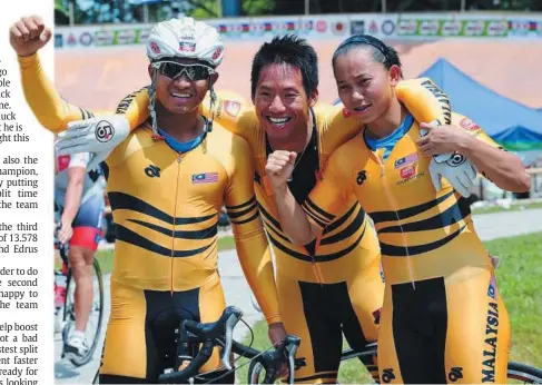  ??  ?? Our flagbearer­s: Azizulhasn­i Awang (left) and Josiah Ng (middle) are Malaysia’s best hope for medals in the keirin event on Sunday. Fatehah Mustapa (right) broke her national record in the women’s sprint but narrowly missed out on a place in the...