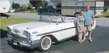  ?? PHOTOS: ALYN EDWARDS ?? Hilmar Hahn’s 1958 Chevy Impala is one of the cars our columnist’s trailer has hauled.