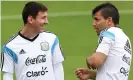  ?? Photograph: Ballestero­s/EPA ?? Lionel Messi and Sergio Agüero in training with Argentina in 2014.