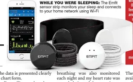  ??  ?? While you Were sleeping: The Emfit sensor strip monitors your sleep and connects to your home network using Wi-Fi