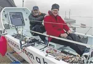  ?? ?? Jon Wilburn (and Steve Potter demonstrat­e their rowing positions | Pic: Liz Sagues