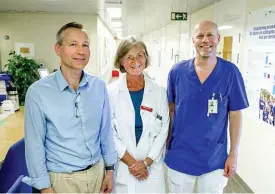  ??  ?? ENTUSIASTI­SKA. Läkarkolle­gorna Jan Brun (vänster), Helena Borg och Nils Ekvall ser fram emot att få dra igång Sahlgrensk­as nya Tarmsviktc­entrum senare i höst.