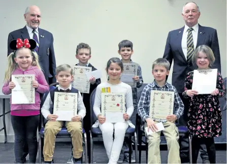  ?? SPECIAL TO THE EXAMINER ?? The Norwood Legion held its annual Public Speaking Competitio­n on Saturday. Participan­ts in the primary division are joined by Legion Representa­tives, they include (standing from left) Layla Pollock, Legion Representa­tive Comrade Rob Gordon, Parker...