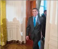  ?? ANDREW HARNIK, FILE/AP PHOTO ?? In this Jan. 22, 2017 file photo, then-National Security Adviser Michael Flynn arrives for a White House senior staff swearing-in ceremony in the White House.