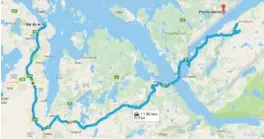  ?? FOTO: GOOGLE ?? Google Maps' veibeskriv­else for å komme seg med bil fra Stavanger til Preikestol­en.