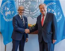  ?? UN ?? Mohamed Abushahab with UN chief Antonio Guterres