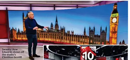  ?? ?? Swanky: Huw Edwards shows off the studio’s £5million facelift