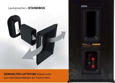  ??  ?? Geregelter Lu ftstom: Klipsch nutzt auch beim Bassreflex­port ein Tractrix-Horn.