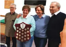  ??  ?? From left to right, Graham Penney, Nathalie Marlin, Marie Farrugia and Albert Sacco. Winners of the Victor and Irene Attard Bondi teams competitio­n at the Malta Bridge Club