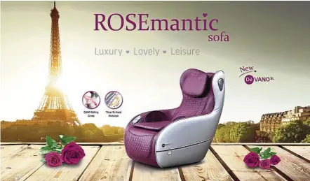  ??  ?? Gintell De’Vano SL ROSEmantic Sofa combines an outstandin­g massage experience with an elegant design to perfectly complement your home.