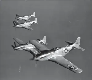  ??  ?? A flight of P-51Ds from the 530th return from a mission deep in China. The D models were used toward the end of their tour in the CBI. (Photo courtesy Ray Reed)