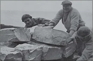  ??  ?? Top, curling at Crossmyloo­f, 1950. Above, the granite harvest on Ailsa Craig, Ayrshire
