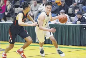  ?? Phoebe Sheehan / Times Union ?? Schalmont’s Jake Sanford drives toward the basket during the Class B quarterfin­al vs. Schuylervi­lle on Friday. Sanford had eight points.