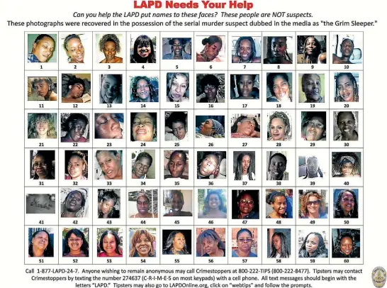  ?? PHOTO: REUTERS ?? Photograph­s found in the possession of serial murder suspect Lonnie David Franklin Jr, dubbed the Grim Sleeper, are seen in this Los Angeles Police Department handout image.