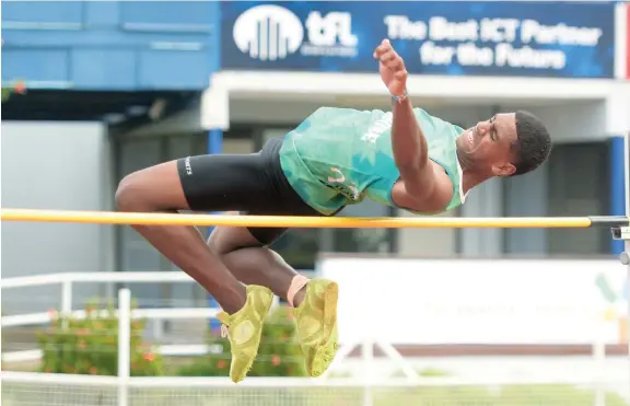  ?? Photo: Ronald Kumar ?? Maleli Nauvasi of Queen Victoria School cleared the bar at 1.85metres during the inter-boys high jump finals at the ANZ Stadium on May 11, 2022.