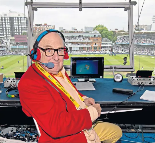  ??  ?? Natural habitat: Henry Blofeld in the Test Match Special
commentary booth at Lord’s before his final ‘innings’ on the show