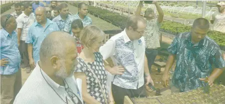  ?? Photo: WAISEA NASOKIA ?? From left: Acting Agricultur­e Permanent Secretary, Uraia Waibuta, Mrs Jacobs, EU Ambassador to the Pacific, Andrew Jacobs, and
Nursery owner, Devesh Nath, at Votualevu, Nadi yesterday.