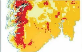  ?? ILL: KLIMASERVI­CESENTER.NO ?? HØYE KLIMAUTSLI­PP: Dette er prognosen for reduksjon i antall snødager ved fortsatt høye klimautsli­pp.