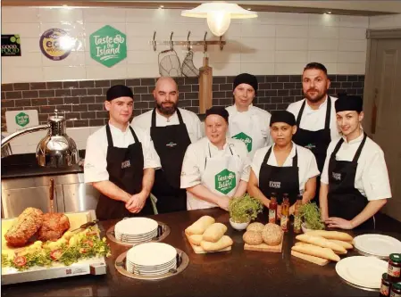  ??  ?? Jack O’ Hara, head chef Val Murphy, Gillian Sinnott, Sylwia Biz, Rosie Poole, head carvery chef Tomasz Grzywa and Andraa Vasilica who are members of the kitchen team at the Ashdown Park Hotel who were Ireland’s best roast competitio­n winners.