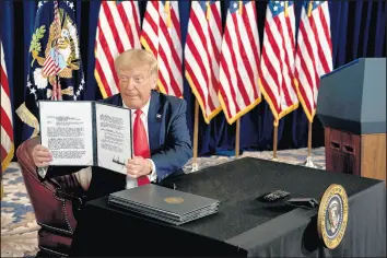  ?? ANNA MONEYMAKER/THE NEW YORK TIMES ?? President Donald Trump during an executive order signing at Trump National Golf Club in Bedminster, New Jersey, Aug. 8.