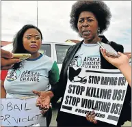  ??  ?? IN SUPPORT: Former ANC MP Makhozi Khoza was among demonstrat­ors outside court when a Blue Bulls rugby player appeared on a charge of rape. Khoza said her party, African Democratic Change, had positioned itself as an unapologet­ic feminist political party