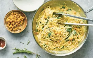  ?? ?? This chickpea pasta is so tasty and easy — but don’t skip the lemon squeeze.