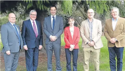  ??  ?? Speakers at the Scottish Agronomy conference, from left: Sandy Hay, Fergus Ewing MSP, James Price, Audrey Litterick, Scottish Agronomy chairman Colin Mitchell and Pete Robson.