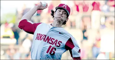  ?? Democrat-Gazette file photo ?? Blaine Knight would normally be the first pitcher the Arkansas Razorbacks turn to in an SEC series, but the second team All-SEC performer — who ranks second in victories nationally among unbeaten pitchers — will have to wait for his first SEC...