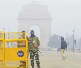  ?? — G.N JHA ?? Security personnel stand guard ahead of Republic Day 2022 celebratio­ns at Rajpath in New Delhi on Thursday.