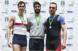  ??  ?? Glenn Patterson (right) of Sligo Rowing Club won a bronze medal in the Men’s Open Category. Pics: Donal Hackett.