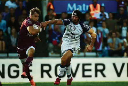  ?? Yann Lesgourgue­s a été l’un des grands artisans de la victoire de l’UBB. Les Girondins réalisent le gros coup de cette cinquième journée en étrillant un MHR qui paraissait jusque-là invincible. Photo Icon Sport ??