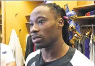  ?? Tom Canavan / Associated Press ?? New York Giants cornerback Janoris Jenkins speaks to reporters in the locker room on Friday in East Rutherford, N.J. Jenkins returned to practice Friday after leaving a workout the day before because of an undisclose­d family emergency.