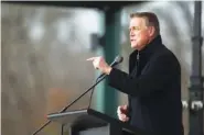  ?? STAFF PHOTO BY TROY STOLT ?? U.S. Sen. David Perdue, R-Ga., speaks at a campaign rally Saturday in Ringgold, Ga.